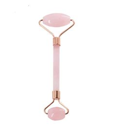 Natural Tumbled Chakra Rose Quartz Carved Reiki Crystal Healing Gua Sha Beauty Roller Facial Massor Stick with Alloy GoldPlated1820093