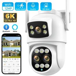 Wireless Camera Kits Outdoor 6K 12MP triple lens 8X zoom PTZ IP camera AI human detection highdefinition 8MP dual screen WiFi camera CCTV security system i J240518