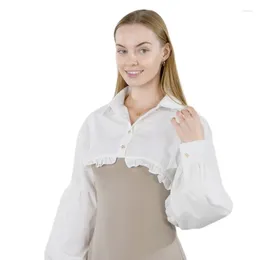 Women's Blouses Puff Long Sleeve False Collar Women Ruffle Trim Button Up Cropped Top Half Shirt