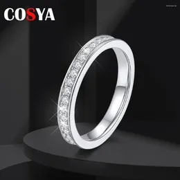 Cluster Rings COSYA Full D Colour Moissanite Excellent Round Cut 925 Sterling Silver Plated 18K White Gold Ring For Women Wedding Jewellery