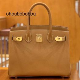 Luxury Bags BK Bags Bags All Manual Sewing Original Epsom Palm Print Leather Handbag Luxury Gold Brown Large