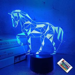 Lamps Shades New Animal Horse 3D Night Light Childrens Bedroom Decoration Table Set with Zodiac Horse Bedside Light Christmas and Birthday Gift Y2405200J6P