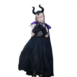 Party Decoration Kids Witch Dress Tulle Elastic Tutu With Cape Cosplay Costume Halloween Comfortable Black