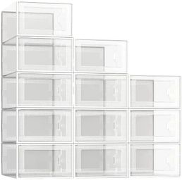 Shoe Storage Boxes Clear Plastic Stackable Shoe Organiser for Closet Foldable Shoes Containers Bins Holders 10 pcs