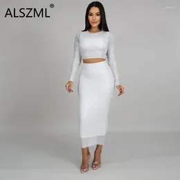 Work Dresses Women Spring And Autumn High Street Fashion Sweet Skirt Suit White Long Sleeve Round Neck T-shirt Match Straight Half