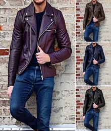 NIBESSER 3XL Plus Size Slim Fit Men039s Moto Biker Jacket Leather Coat Bomber Jacket Mens Winter Turn Down Collar Zipper Outerw5228886