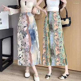 Skirts High Quality Vintage Printing Women Midi Skirt Summer Korean Female Designer Waist Mid Length Casual