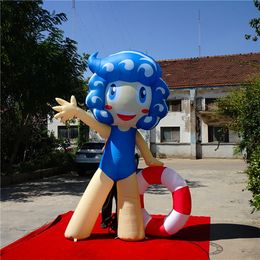 wholesale 3m 10ft High Free Shipping Customized Giant Inflatable Girl with swimming ring For Beach Event Decoration