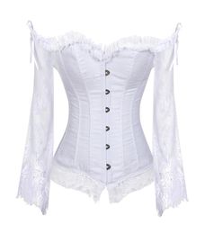 Bridal Corset Tops for Women with Sleeves Style Victorian Retro Burlesque Lace Corset and Bustiers Wedding Vest Fashion White2313481