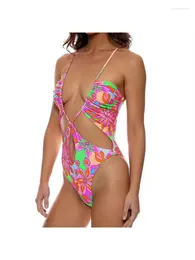 Women's Swimwear Sexy String Bandage One Piece Swimsuit Women Reversible Floral Double Side Push Up Bathing Suit Padded Beachwear Bather