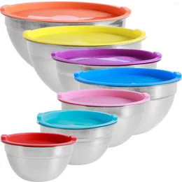 Bowls 7Pcs Mixing With Lids Stainless Steel Set Stackable Nesting Dishwasher Safe Storage Size