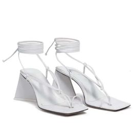 satin Ladies 2024 leather chunky high heel sandals solid Cross-tied lace up peep-toe Square toe head wedding party shoes size ded
