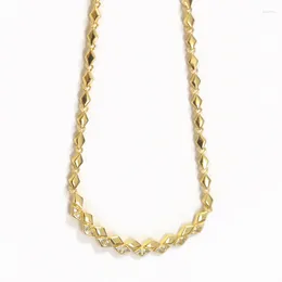 Chains Geometric Rhombus Shaped Beaded Link Chain Gold Color Fashion Simple Women Choker Necklace