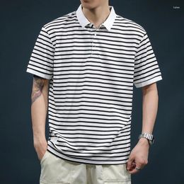 Men's T Shirts Summer Style Sorona Ice Elastic Short-Sleeved Polo Shirt T-shirt Breathable Lapel Striped