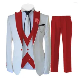 Men's Suits Fashion Luxury Tailor-made White Suit 3 Piece Set Slim Single Breasted Fit Wedding Man Groom Tuxedo Jacket Vest Pants