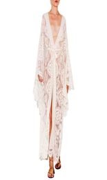 Plus Size Kimono Boho Beach Cover Up Lace Kimono Cardigan Coat Sexy Traditional Girl White Kimono Crochet Beach Bell Sleeve Dress 3770826