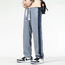 Men's Jeans Spring Summer Soft Lyocell Fabric Thin Loose Straight Pants Drawstring Elastic Waist Korea Casual Trousers