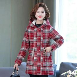 Women's Trench Coats 2024 Winter Women Hooded Overcoat Parka Middle-Aged Mother's Loose Plaid Warm Thicken Cotton Padded Coat Female Outwear