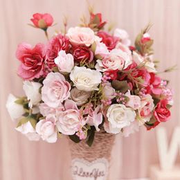 Decorative Flowers Retro Artificial Luxury White Roses Vase Branch Fake Peony Silk Christmas Home Wedding Decoration Bouquet Room