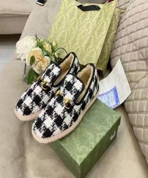 Designers buckle loafers shoes Flat women straw soles with plaid velvet Shoe Double G Red and green striped ribbon Leather soles H7406808