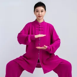 Ethnic Clothing 2024 Linen Wushu Exercise Kungfu Top Pants Set Chinese Vintage Martial Art Uniform Tai Chi Clothes Breathable Cotton