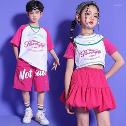 Clothing Sets Boys Hip Hop T-shirt Street Dance Shorts Girl Crop Top Bubble Skirts Child Streetwear Kids Jazz Cheerleader Stage Clothes