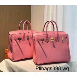 Platinum Lizard Leather Handbag 7A Handmade Kliys BK25 Lizard Skin Bag 5P Sakura Powder Hand Sewn Wax Thread Handheld Womens Bag