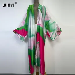 Autumn Colourful Printing Beach Wear Swim Suit Elegant Africa Women Boho Cardigan Sexy Holiday Long DressSleeve Kimono