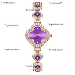 Personality Classic Four Leaf Clover Full Diamond Tennis Link Wrist WatchesBling Watch Sets Adjustable Crystal Bracelet Gift Original edition