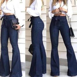 Women's Jeans European And American High Waist Micro Elastic Lace Up Flared Pants Wide Leg Summer Women Versatile Street Clothing