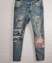 Calça de jeans masculina Aplique Skinny Applique Long Elastic Destroe a colcha Ripped Hole Designer Jean Men Designers Clothes8060992