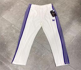Men039s Pants AWGE Needles Velvet White Butterfly Embroidered Sports Men Women Casual7018877