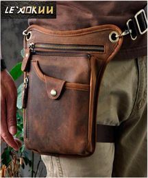 Genuine Real Leather Men Design Casual Messenger Crossbody Sling Bag Fashion Waist Belt Pack Leg Drop Bag Phone Pouch 2115 MX20076543793