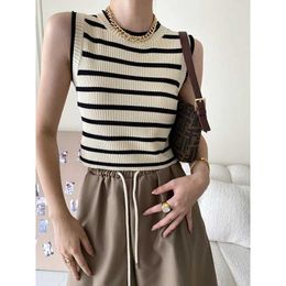 Women's Tanks Camis Women Sexy Striped Knitted O-Neck Tank Tops Stretch Casual Top Female Summer Camisole Camis Clothes For Women Y240518