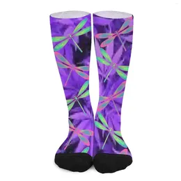 Women Socks Dragonfly Print Colourful Animal Novelty Stockings Autumn Non Slip Warm Soft Graphic Climbing
