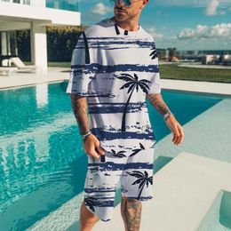 Men's Tracksuits T Shirts Shorts Sets Summer Casual Leisure Clothes Mesh Fabric Fashion Tracksuit Beach Hawaiian Printed T-Shirts S-6XL