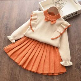 Clothing Sets Casual Girls Dress Knitting Kids Suit Winter Long Sleeves Princess Top and Skirt 2pcs Outfits Sweater Kids Clothes Y240520SS9R