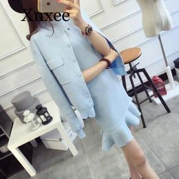 Work Dresses Elegant 2 Piece Set Winter Cardigan Long Sleeve Top Suits Black Blue Pink Knitted Two With Jackets