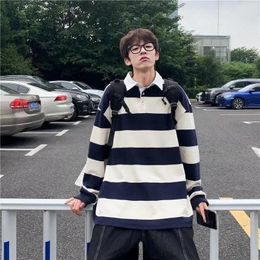 Men's Polos T Shirts For Men Stripe Original Y2k Normal Full Sleeve Long Polo Tops Korean Luxury Sale Emo Sweatshirts Designer Male Clothes