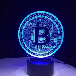 Lamps Shades Bitcoin Coin Art Acrylic Led Night Light for Room Decorative Nightlight Touch Sensor 16 Colors Changing 3D Table Night Lamp Y240520KOZO