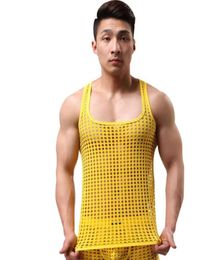 Men039s Tank Tops Sexy Men Summer Hollow Mesh Sleeveless Gay Sheer Vest Casual See Through Clothing7472007