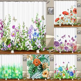 Shower Curtains Bathroom Curtain Beautiful Flower Butterfly Leaves Printed Waterproof Home Decoration With Hooks