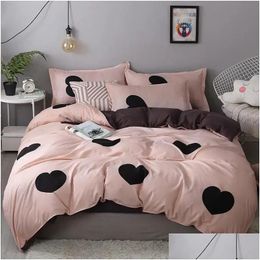 Bedding Sets 62 Women Girl Pink Dot Heart Printing Bed Linens Cute Duvet Er Set Kid Quilt Sheets 240127 Drop Delivery Home Garden Te Dh09O