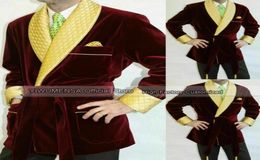 YIWUMENSA Latest Coat Design With Belt Burgundy Smoking Jackets Slim Fit Mens Blazer For Dinner Suits 2021 Custom Made Masculino368084252