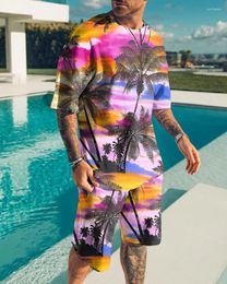 Men's Tracksuits Hawaiian Coconut Tree 3D Print T-Shirts Shorts Sets Oversized Short Sleeve T Shirt Pants Set Man Suits Clothing