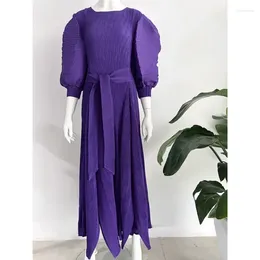 Casual Dresses Miyake Pleated Splicing Vintage Design Women Evening Party Dress 2024 Spring And Summer Female Prom
