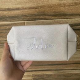 Cosmetic Bags Personalized Embroidery Small Makeup Bag PU Leather Travel Pouch Toiletry For Women Portable Water-Resistant