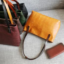 Shoulder Bags 2024 Original Hand-made Vegetable Tanned Leather Handbag Contrast Tote Bag Guangzhou Women's Mommy