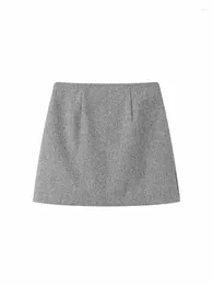 Skirts Women 2024 Chic Fashion Jacquard Textured Wool Blend Casual Mini Skirt Vintage High Waist Side Zipper Female Mujer