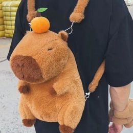 Capybara ryggsäck söt ryggsäck plysch ryggsäck tecknad mjuk rolig djur stor kapacitet fyllning unisex y2k estetisk ryggsäck 240513